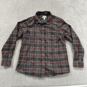 LL Bean Flannel Shirt Men's Large L Slightly Fitted Gray Red Plaid Cotton 9164